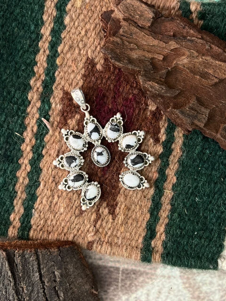 Handmade Sterling Silver White Buffalo Naja Pendant Signed Nizhoni