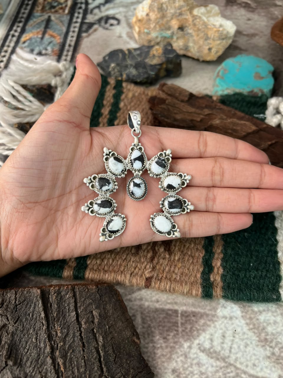 Handmade Sterling Silver White Buffalo Naja Pendant Signed Nizhoni