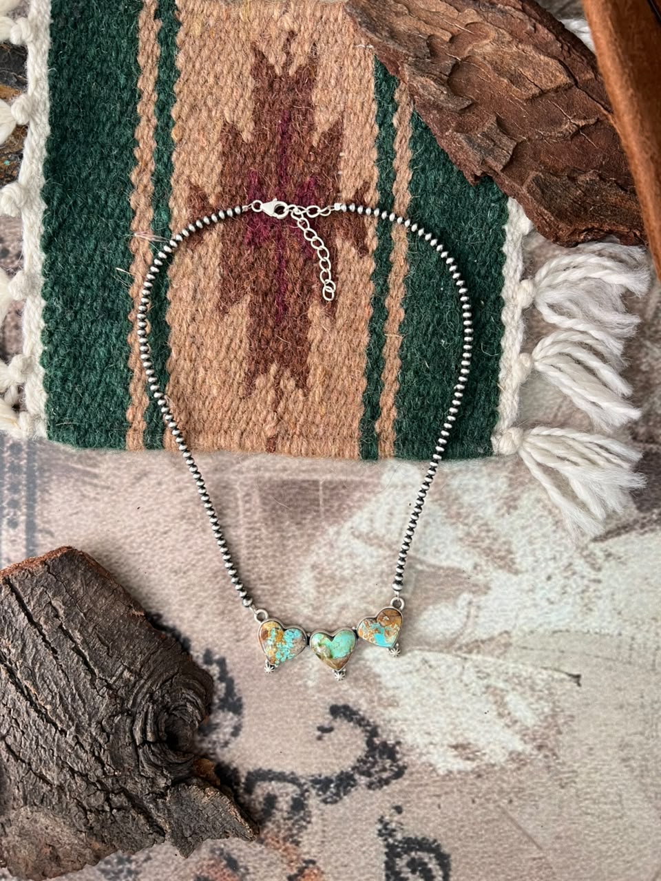 Handmade Sterling Silver Royston Turquoise Beaded Heart Necklace Signed Nizhoni