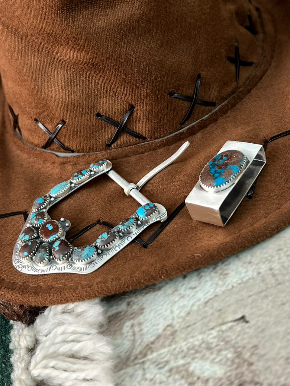 Handmade Sterling Silver Egyptian Turquoise Belt Buckle Set Signed Nizhoni