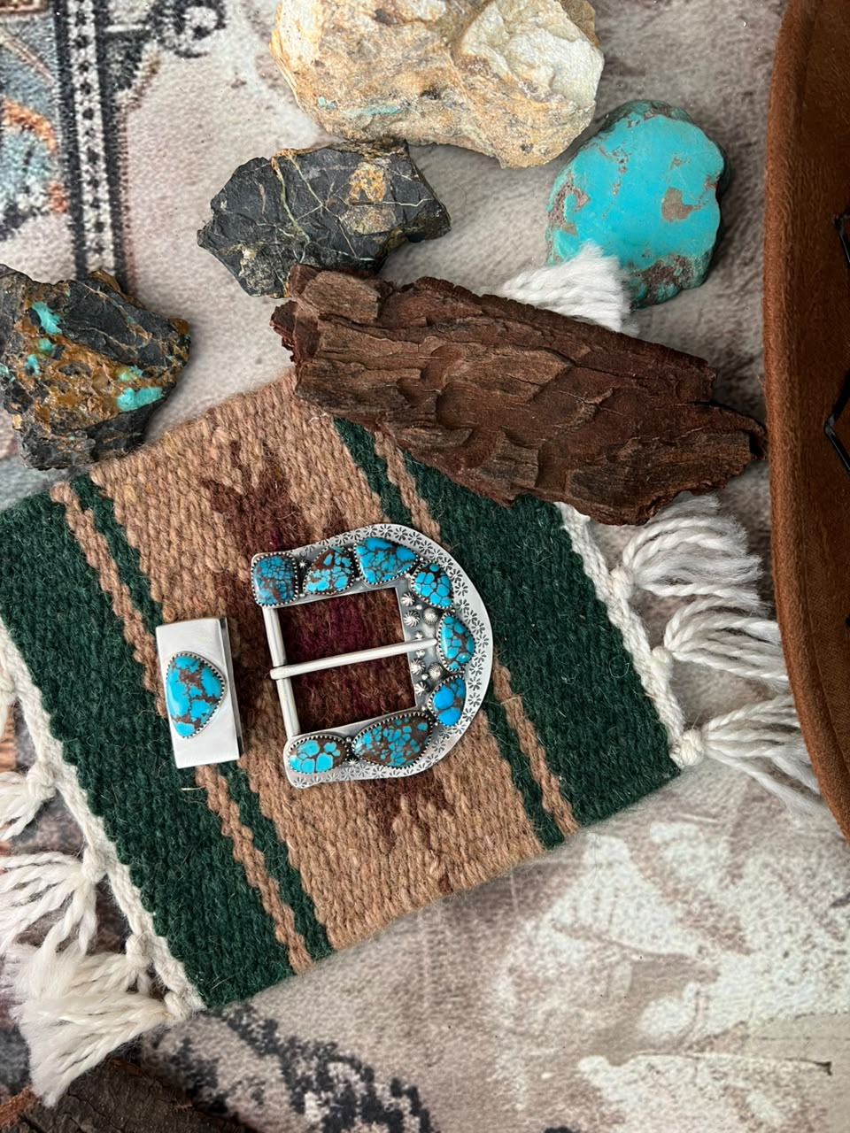 Handmade Sterling Silver Egyptian Turquoise Belt Buckle Set Signed Nizhoni