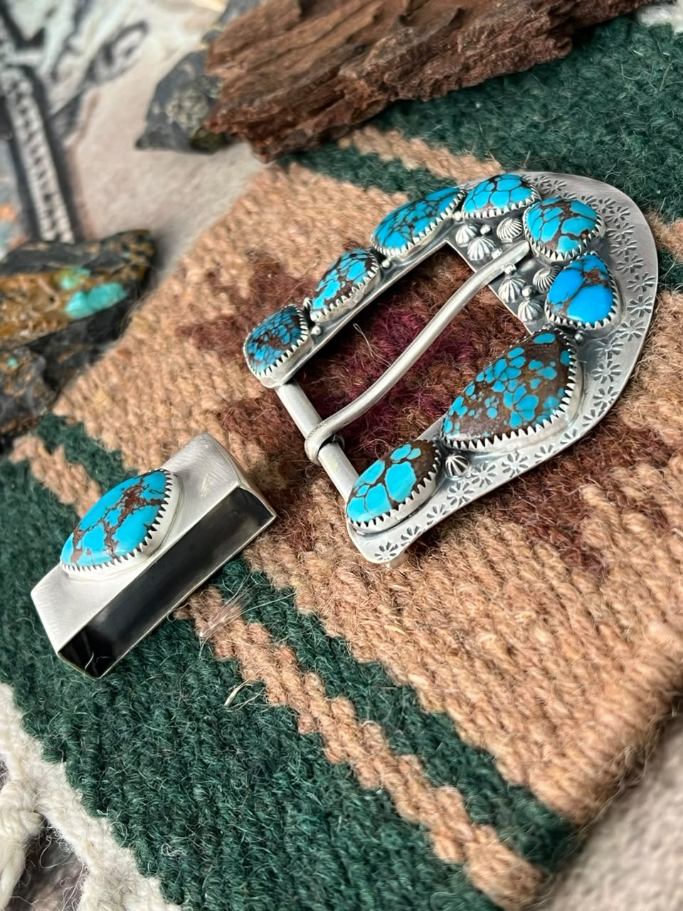 Handmade Sterling Silver Egyptian Turquoise Belt Buckle Set Signed Nizhoni