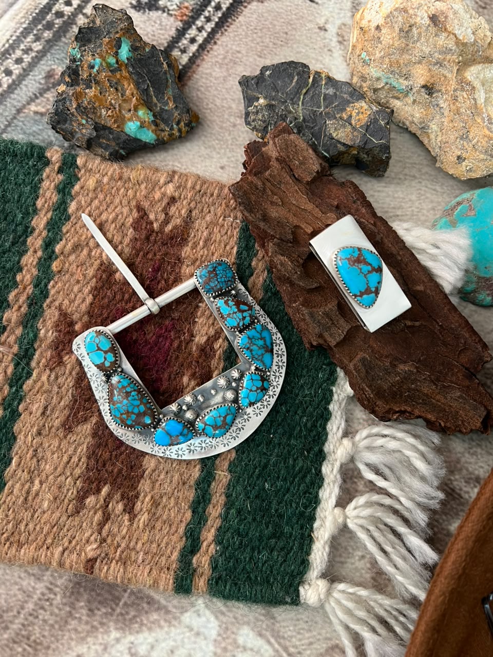 Handmade Sterling Silver Egyptian Turquoise Belt Buckle Set Signed Nizhoni