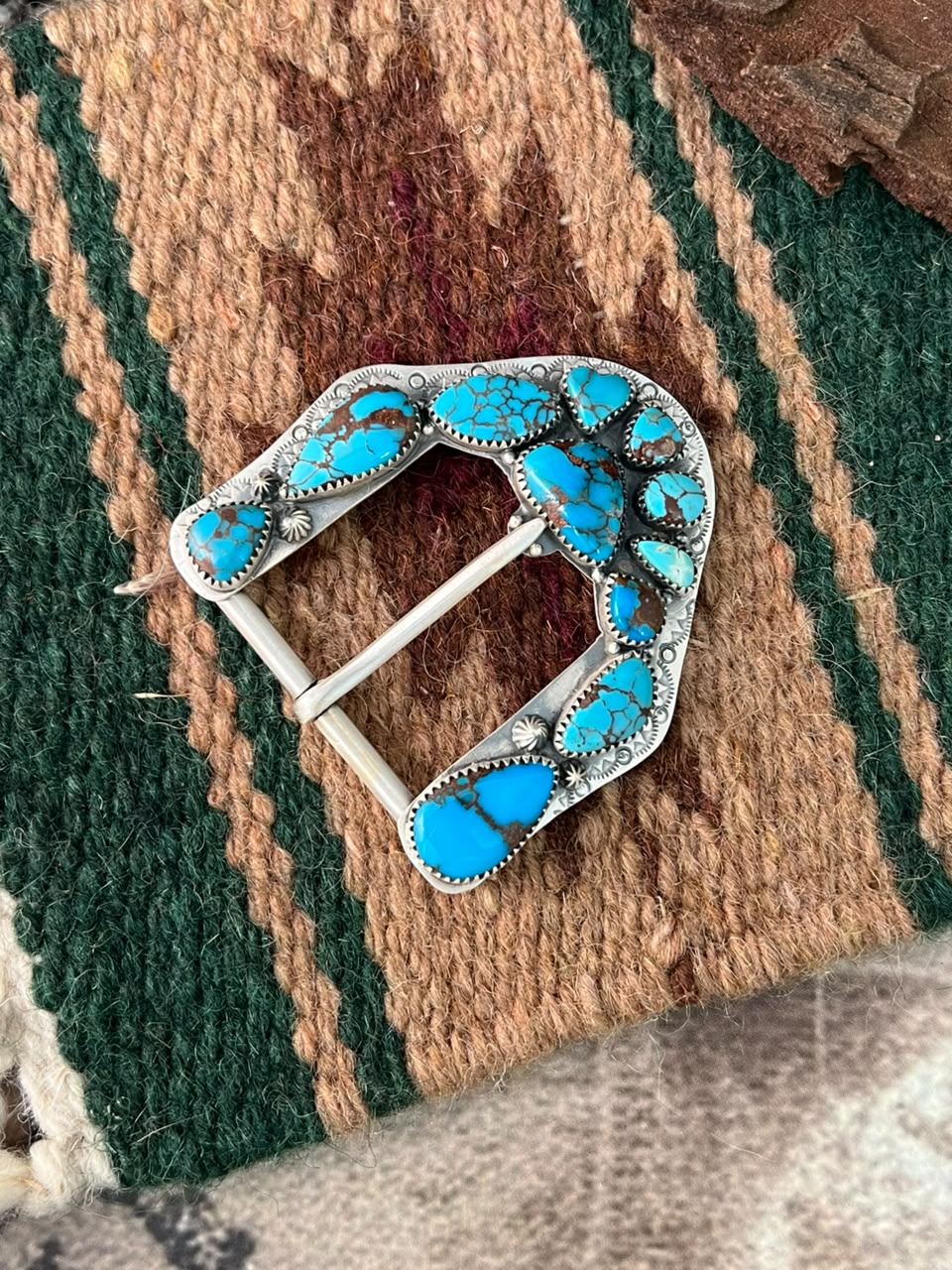 Handmade Sterling Silver Egyptian Turquoise Belt Buckle Signed Nizhoni
