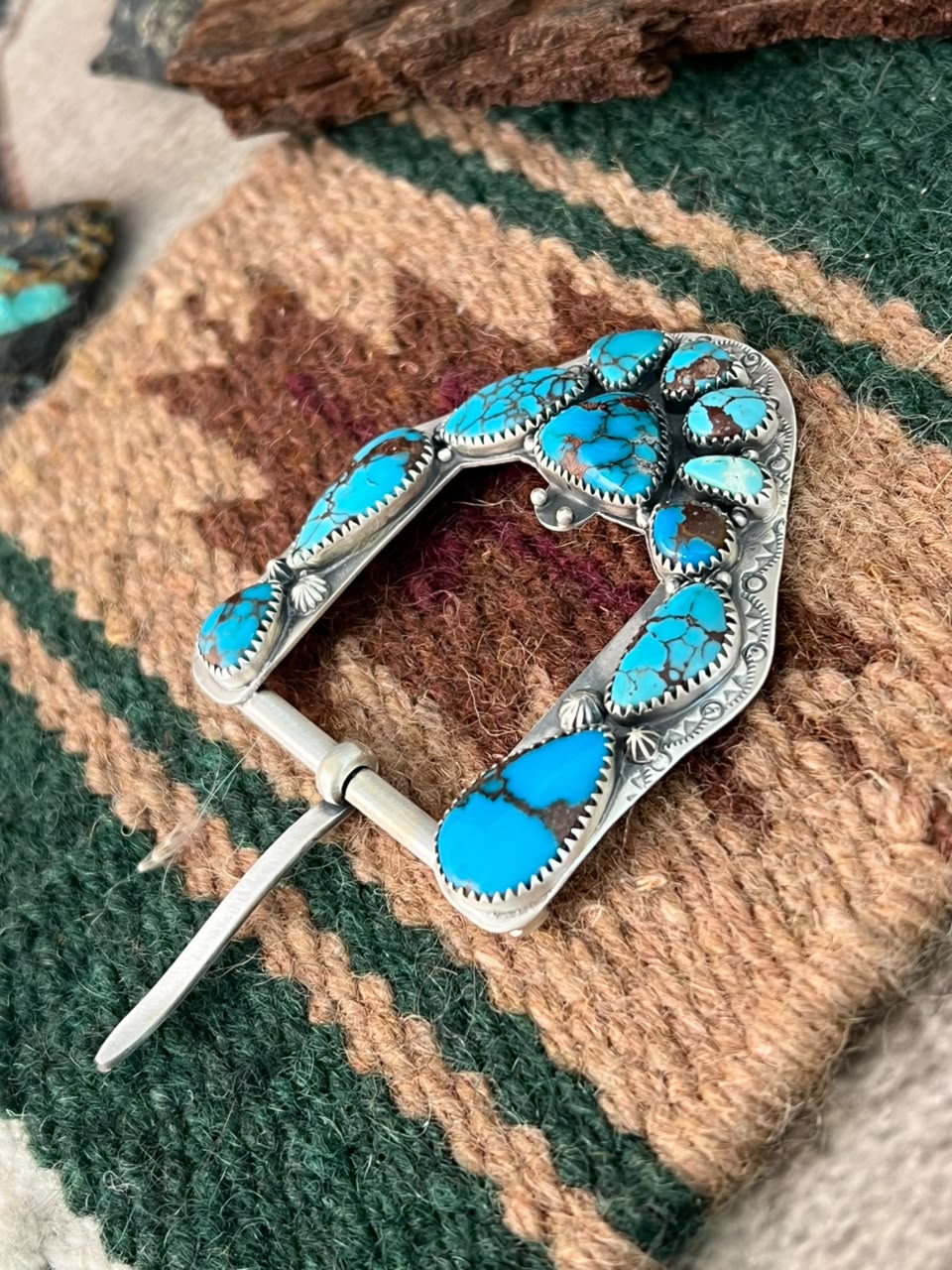 Handmade Sterling Silver Egyptian Turquoise Belt Buckle Signed Nizhoni