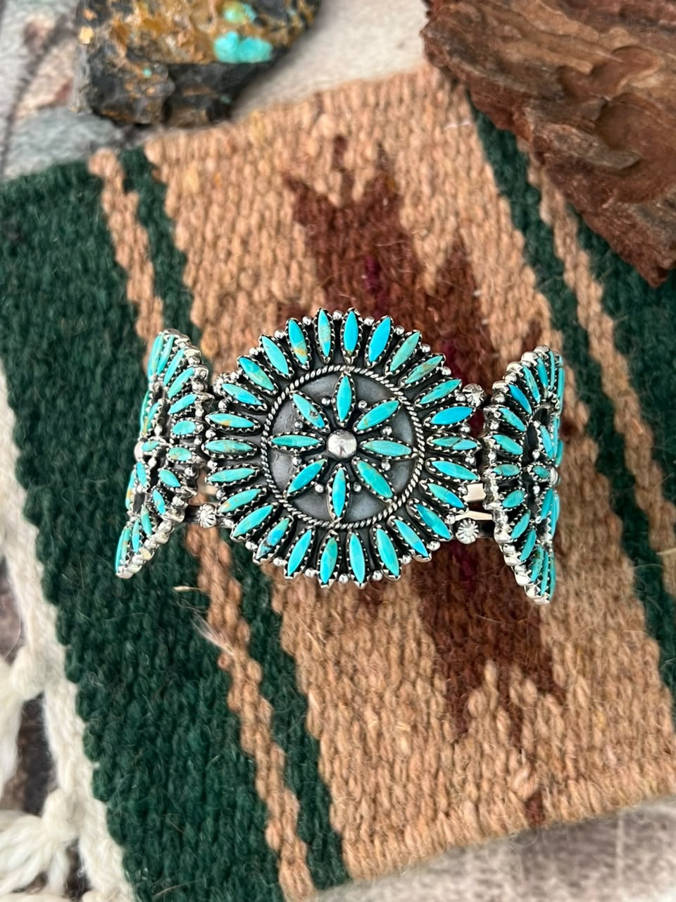 Handmade Sterling Silver Kingman Turquoise Cuff Bracelet Signed Nizhoni