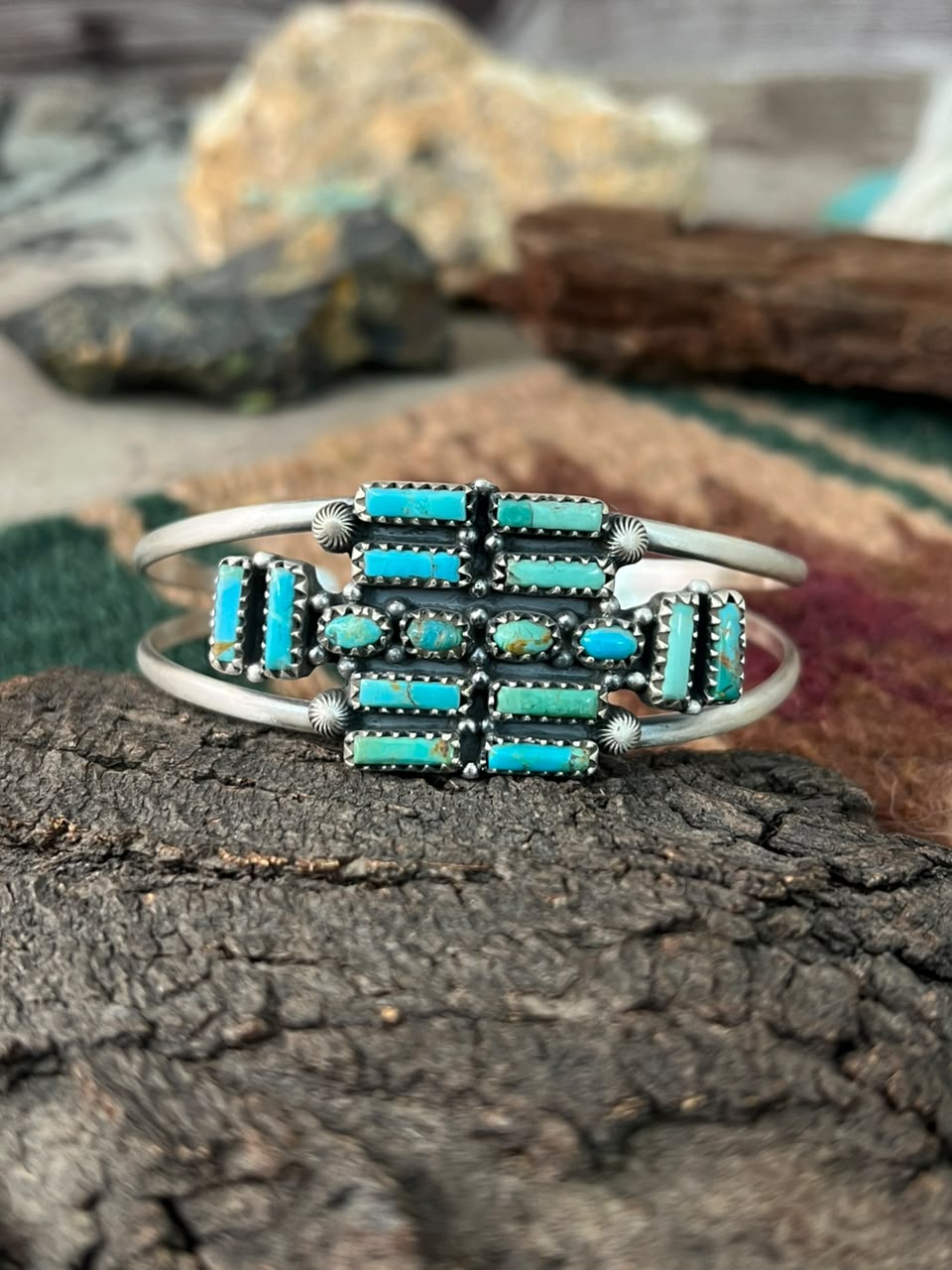 Handmade Sterling Silver Kingman Turquoise Cuff Bracelet Signed Nizhoni (4)
