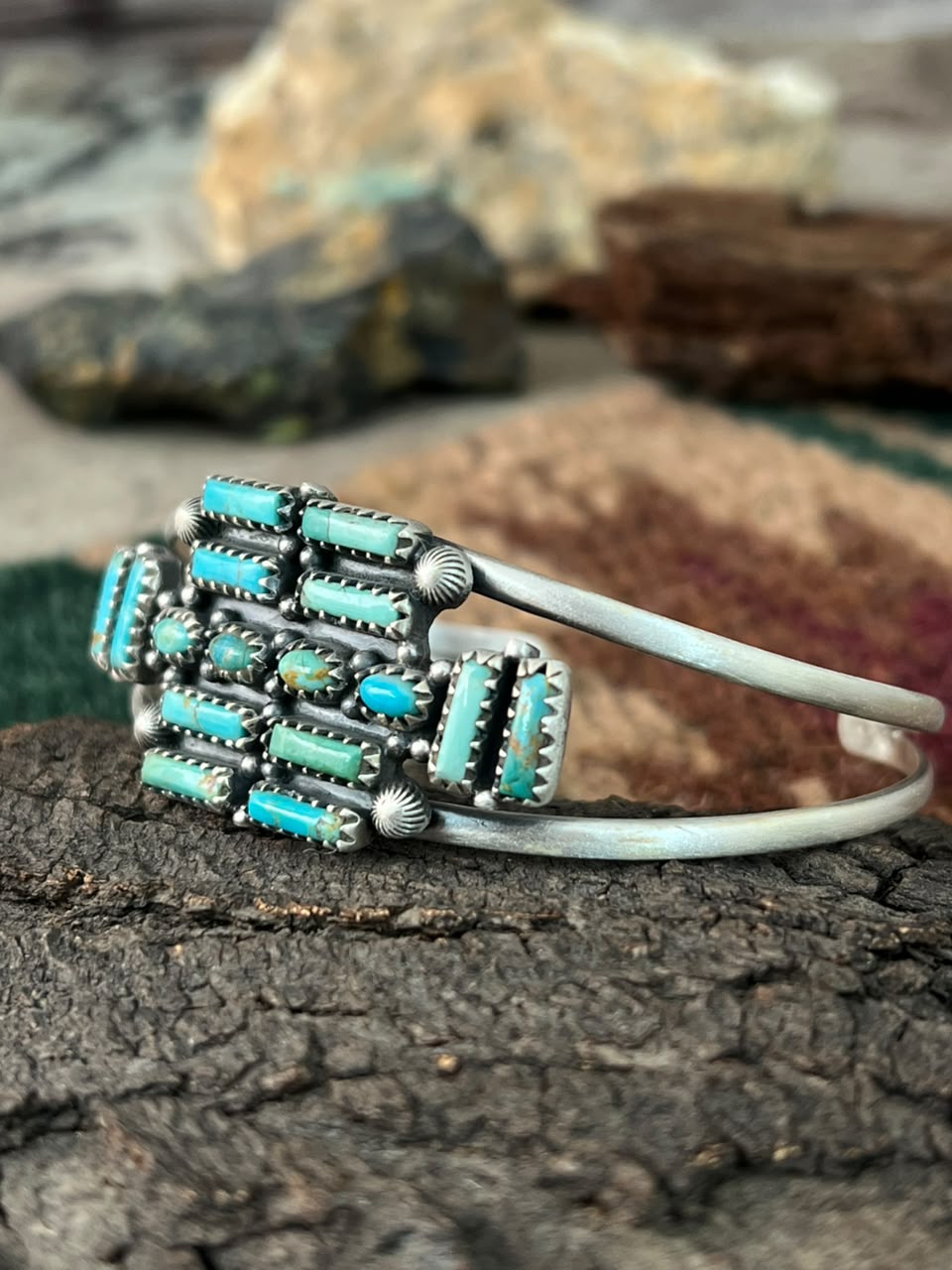 Handmade Sterling Silver Kingman Turquoise Cuff Bracelet Signed Nizhoni (4)