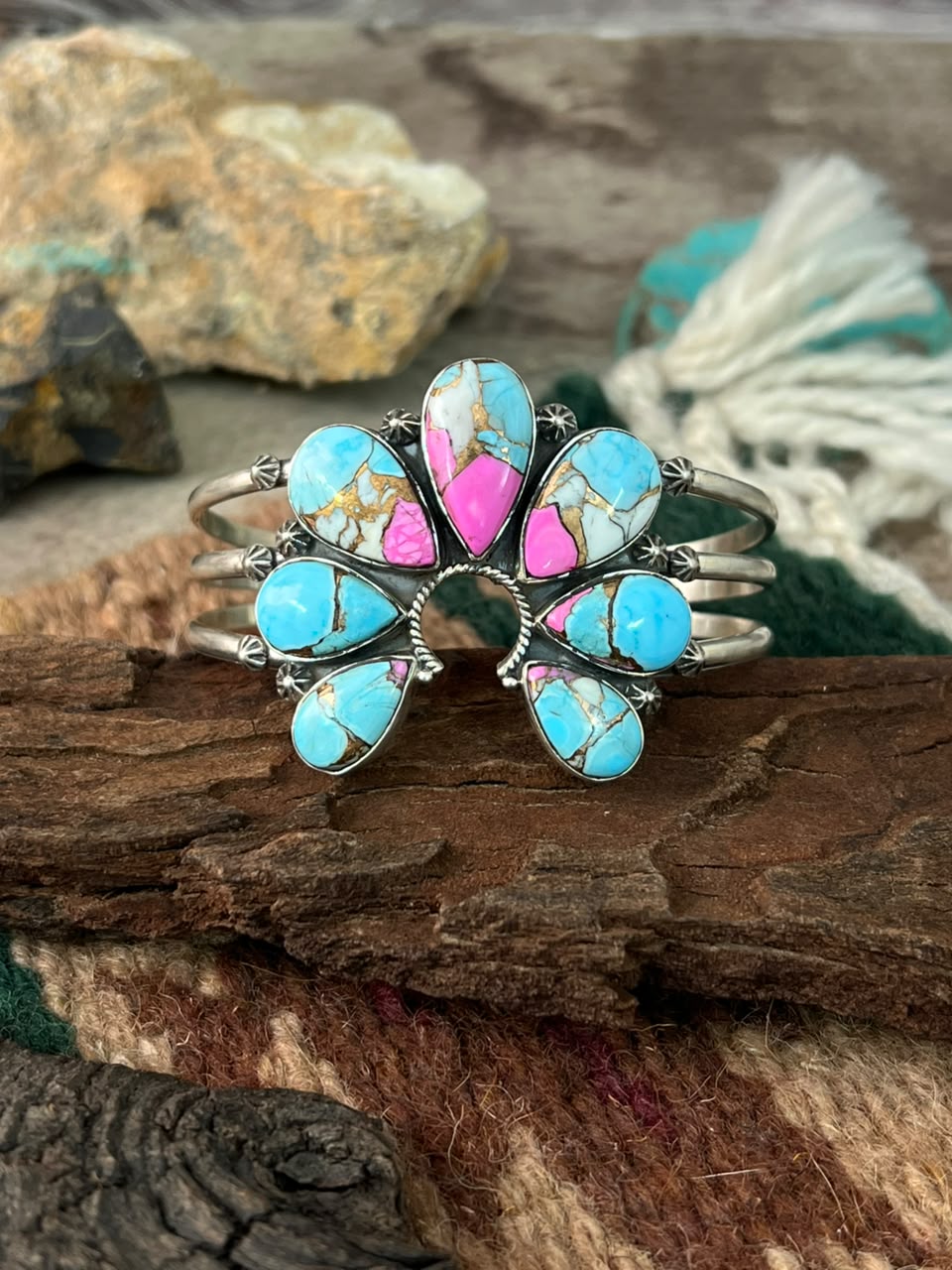Handmade Sterling Silver Cotton Candy Naja Cuff Bracelet Signed Nizhoni (3)
