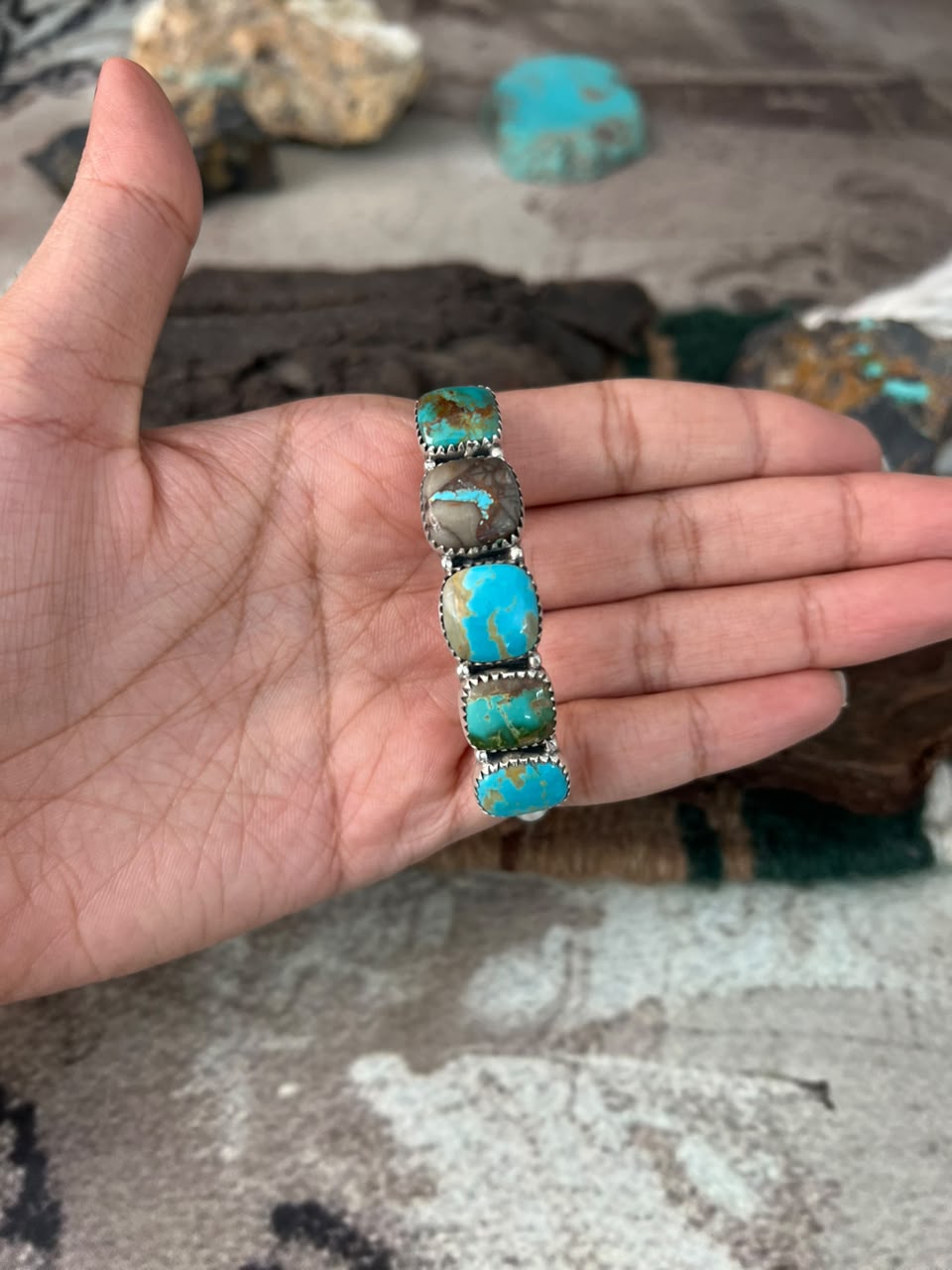 Handmade Sterling Silver Royston Turquoise Cuff Bracelet Signed Nizhoni (9)