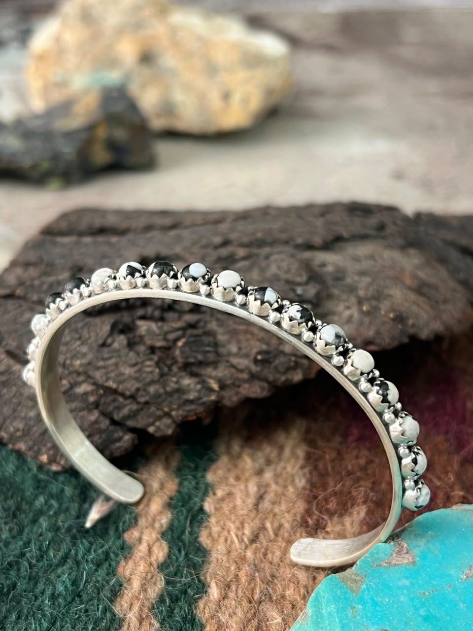Handmade Sterling Silver White Buffalo Cuff Bracelet Signed Nizhoni