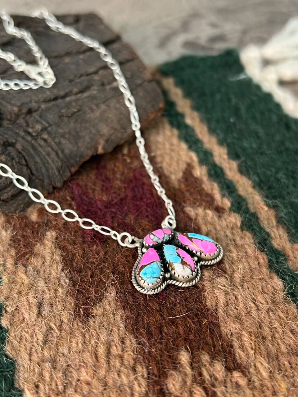 Handmade Sterling Silver Cotton Candy Necklace Signed Nizhoni