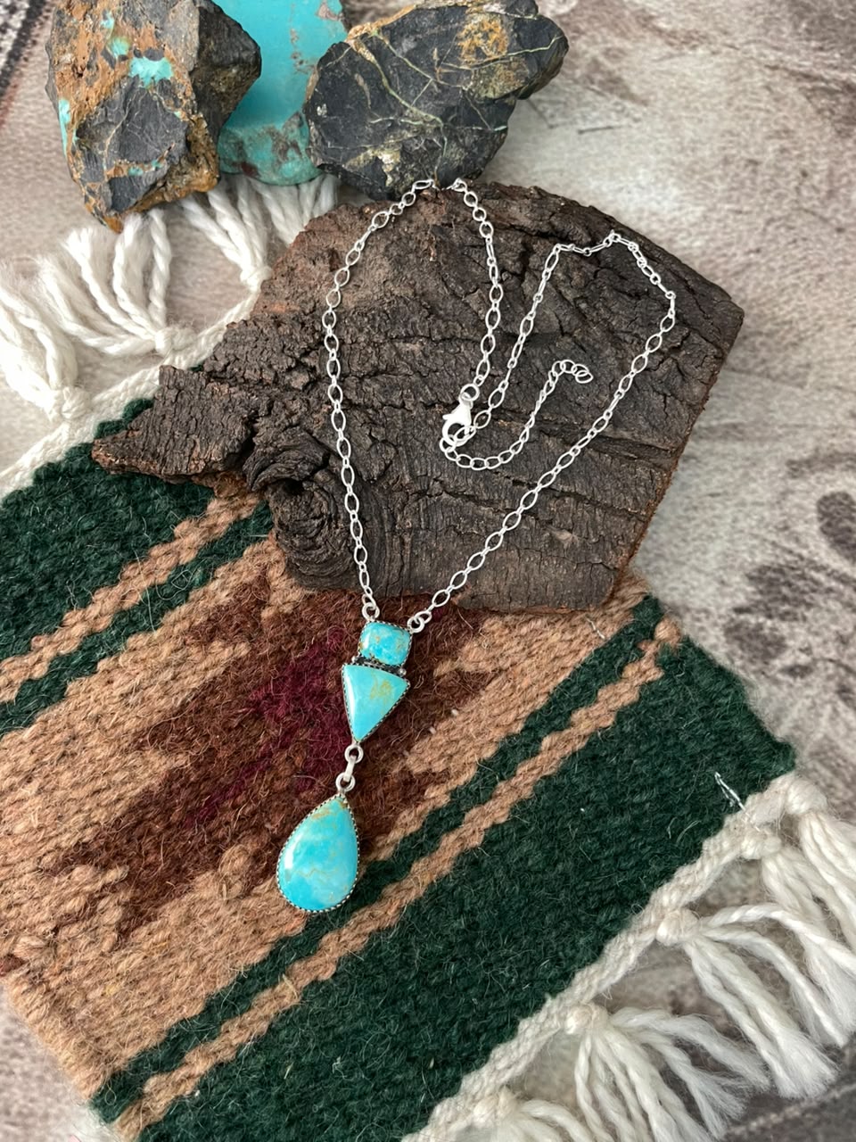 Handmade Sterling Silver Easter Blue Turquoise Necklace Signed Nizhoni