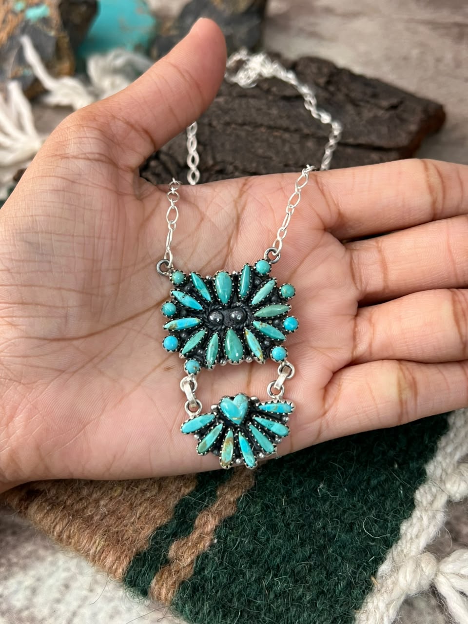 Handmade Sterling Silver Kingman Turquoise Necklace Signed Nizhoni