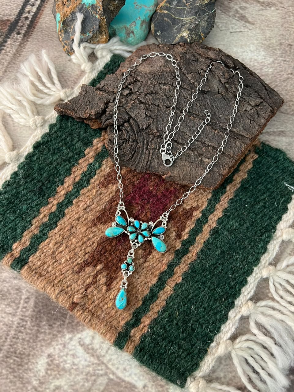 Handmade Sterling Silver Kingman Turquoise Necklace Signed Nizhoni