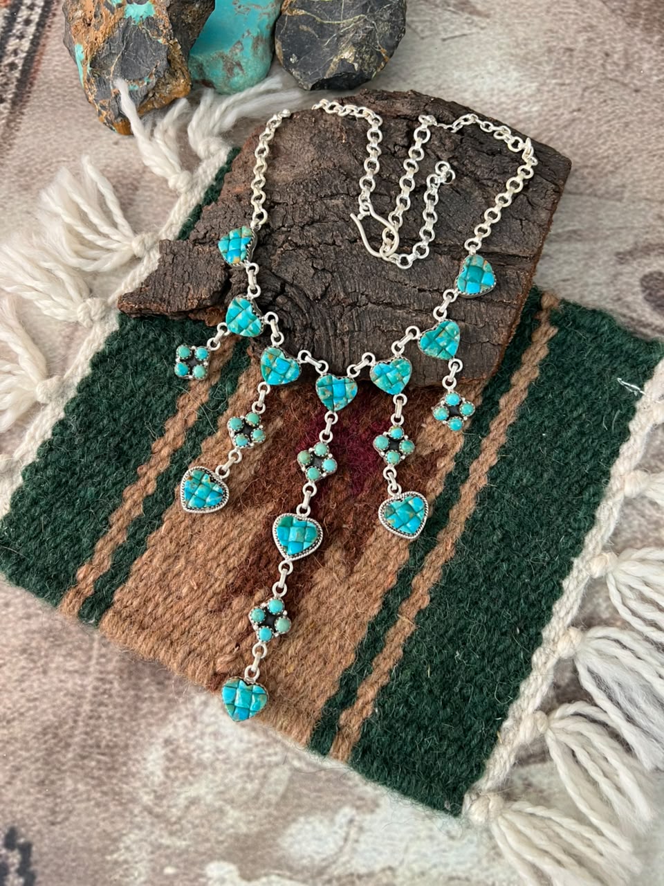 Handmade Sterling Silver Kingman Turquoise Cobble Stone Necklace Signed Nizhoni
