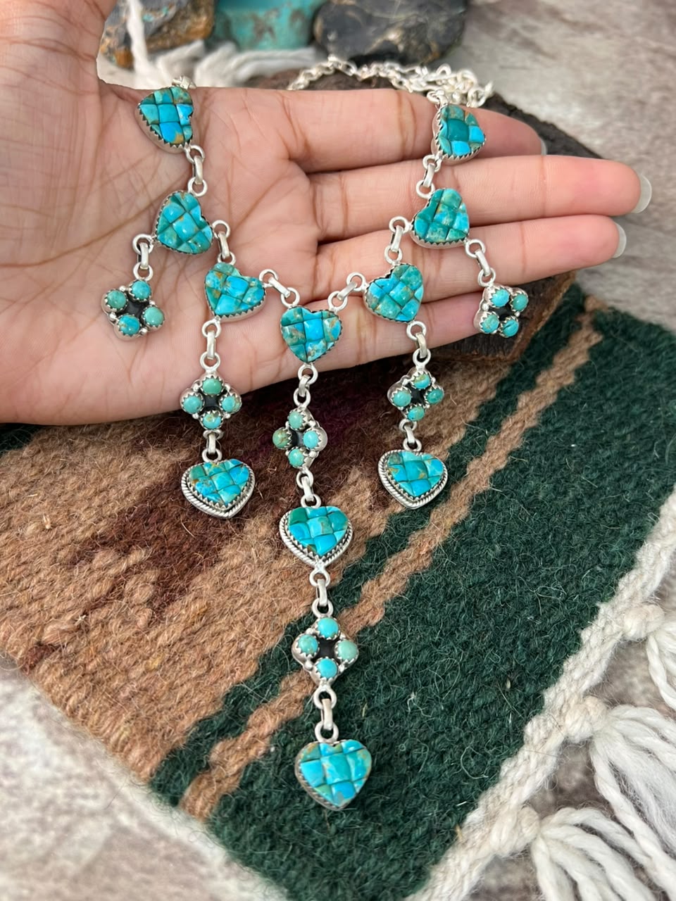 Handmade Sterling Silver Kingman Turquoise Cobble Stone Necklace Signed Nizhoni