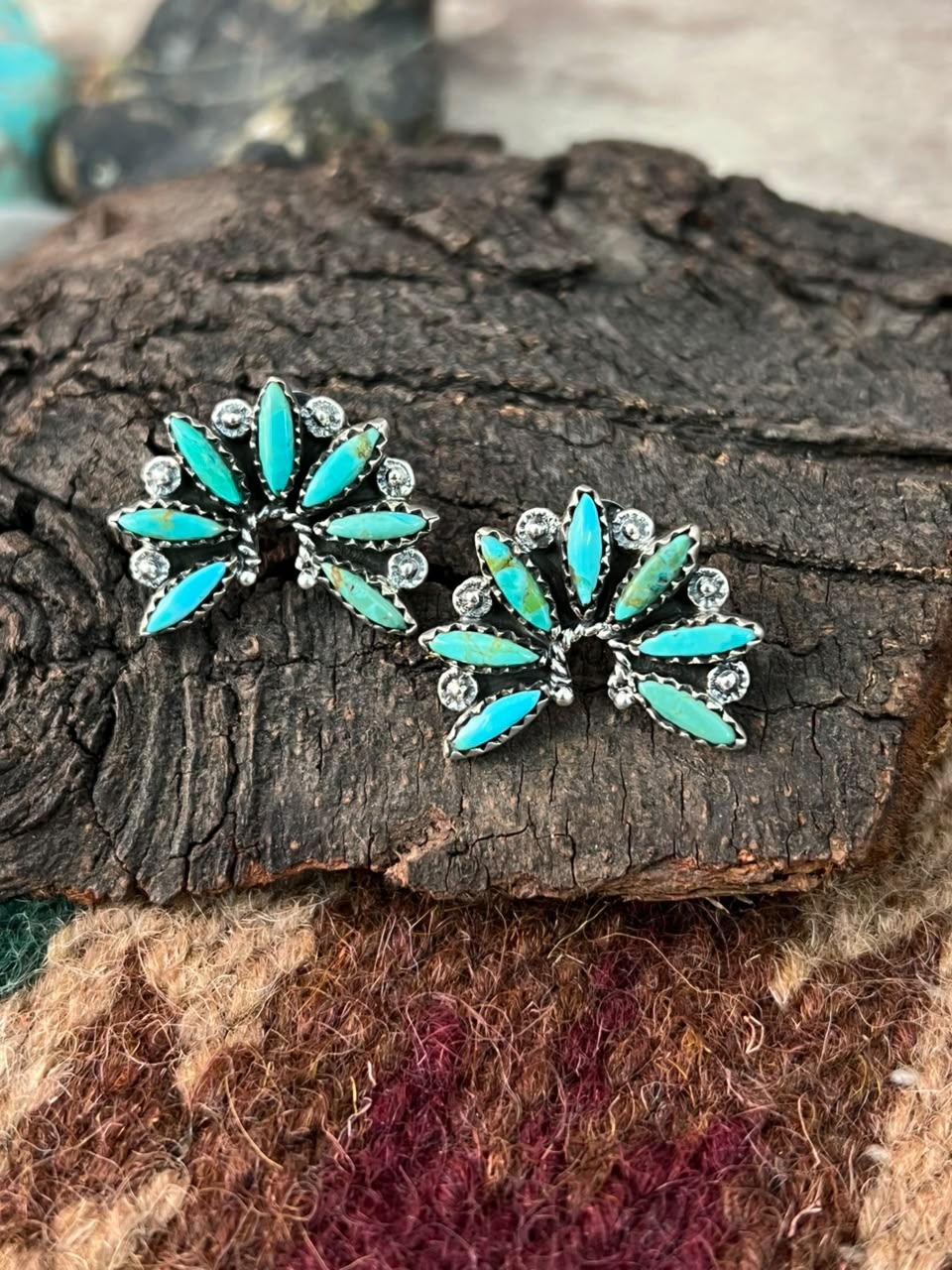 Handmade Sterling Silver Kingman Turquoise Naja Post Studs Earrings Signed Nizhoni
