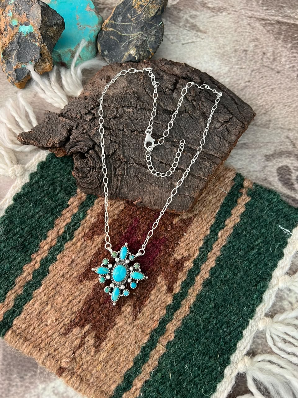 Handmade Sterling Silver Kingman Turquoise Necklace Signed Nizhoni