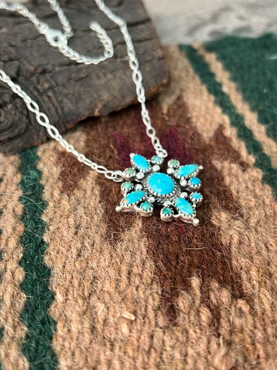 Handmade Sterling Silver Kingman Turquoise Necklace Signed Nizhoni
