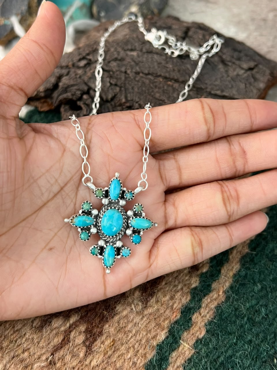 Handmade Sterling Silver Kingman Turquoise Necklace Signed Nizhoni