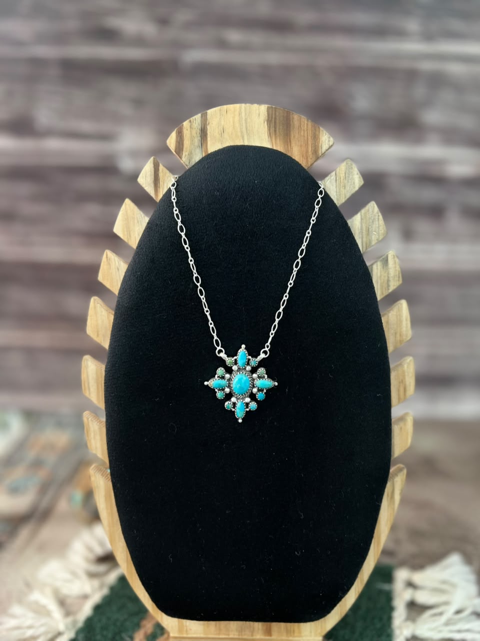 Handmade Sterling Silver Kingman Turquoise Necklace Signed Nizhoni
