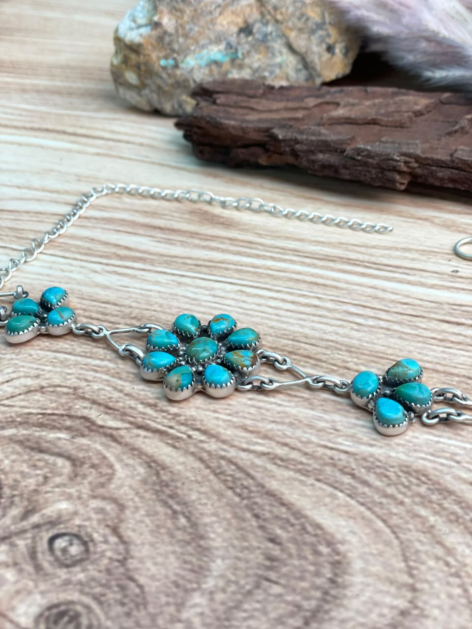 Handmade Sterling Silver Kingman Turquoise Choker Necklace Signed Nizhoni