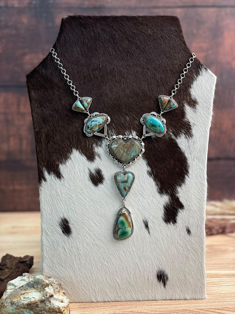 Handmade Sterling Silver Royston Turquoise Drop Necklace Signed Nizhoni