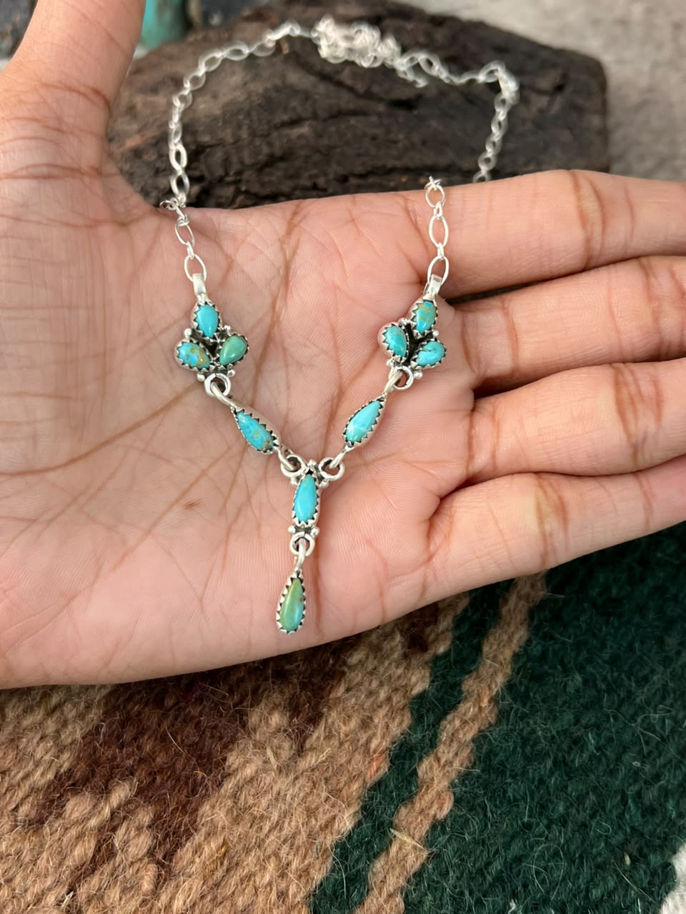 Handmade Sterling Silver Kingman Turquoise Necklace Signed Nizhoni
