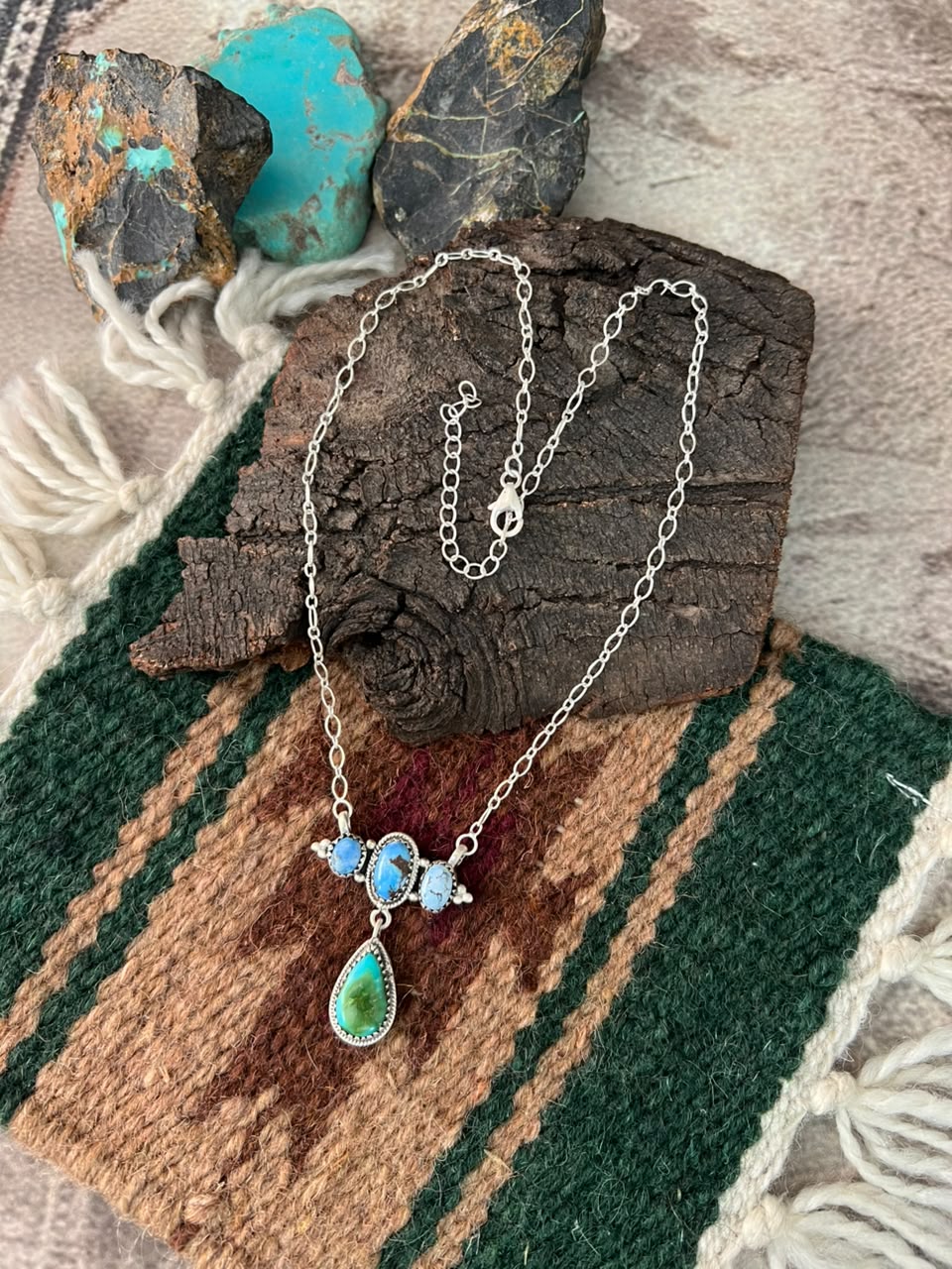 Handmade Sterling Silver Sonoran Mountain with Golden Hills Turquoise Necklace Signed Nizhoni