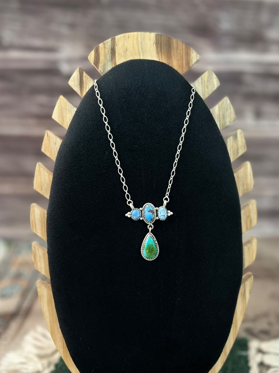 Handmade Sterling Silver Sonoran Mountain with Golden Hills Turquoise Necklace Signed Nizhoni