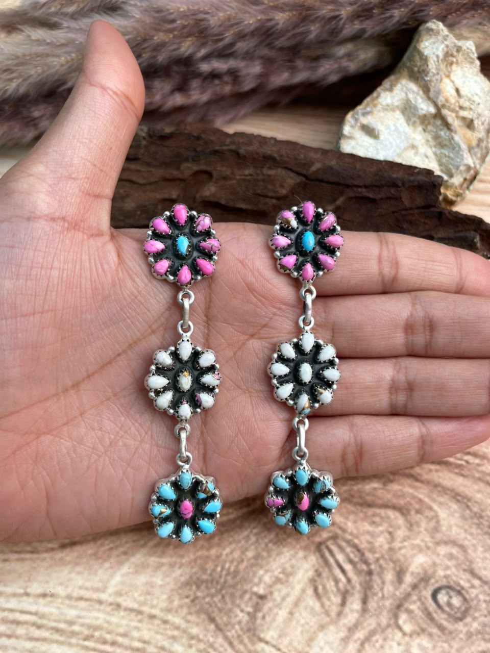 Handmade Sterling Silver Cotton Candy Post Dangle Earrings Signed Nizhoni
