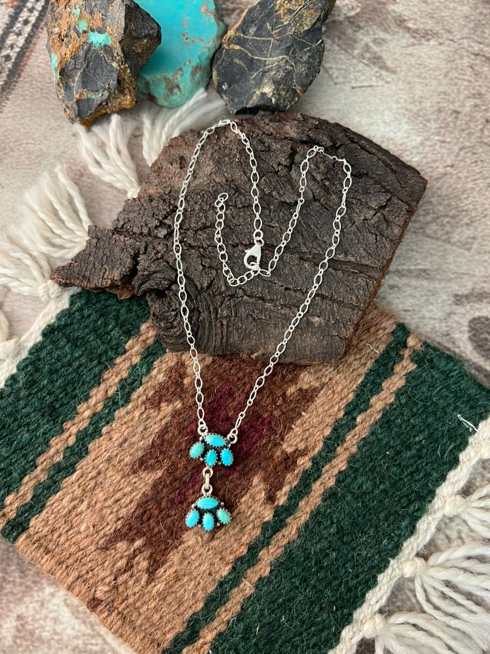Handmade Sterling Silver Kingman Turquoise Necklace Signed Nizhoni