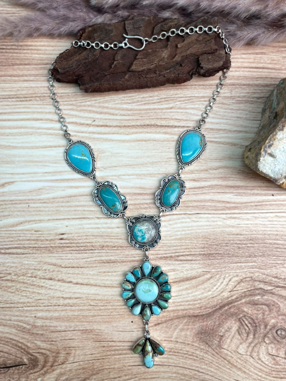 Handmade Sterling Silver Royston Turquoise Necklace Signed Nizhoni