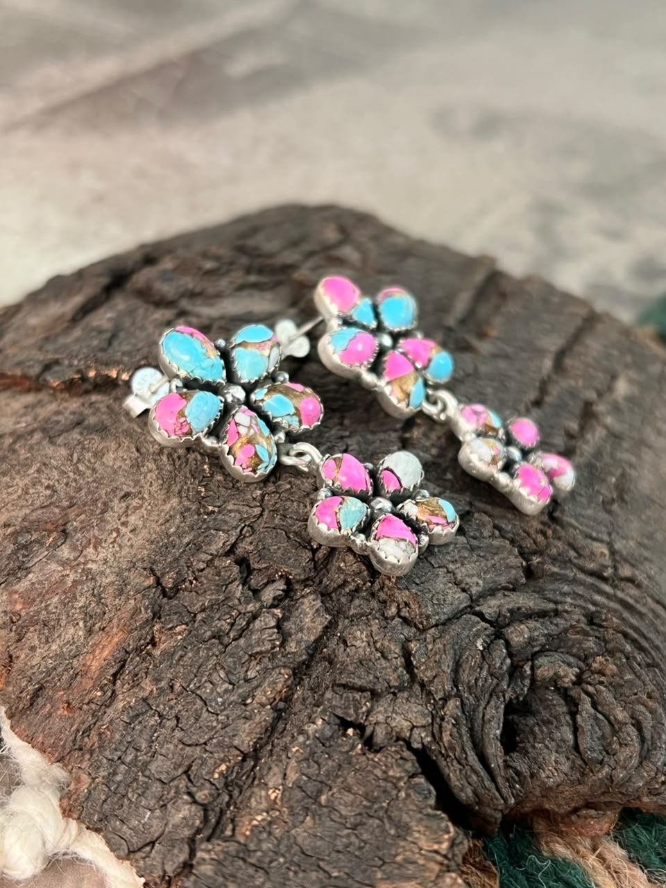 Handmade Sterling Silver Cotton Candy Post Dangle Earrings Signed Nizhoni