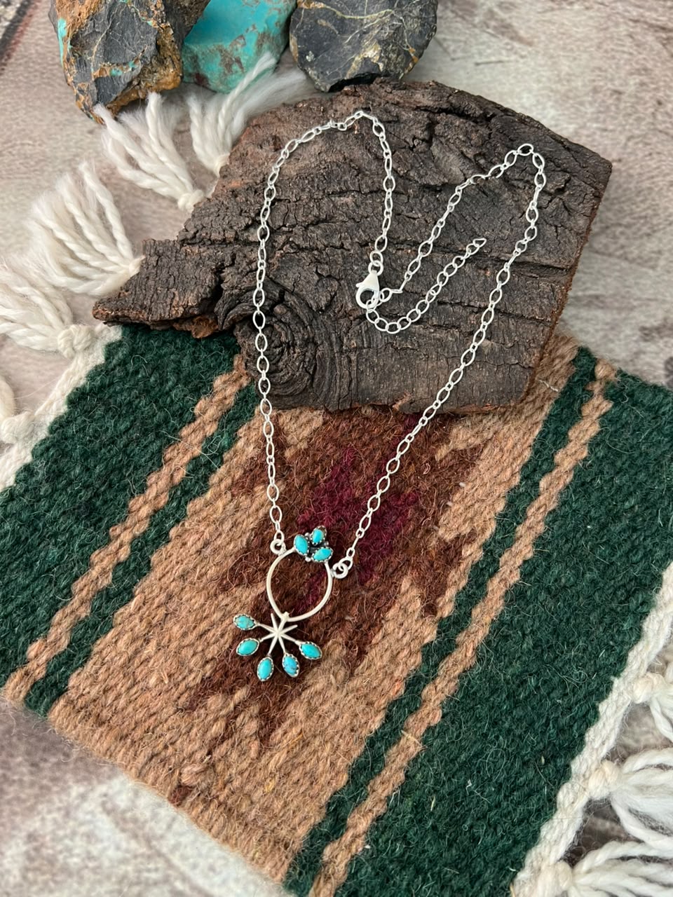 Handmade Sterling Silver Kingman Turquoise Necklace Signed Nizhoni