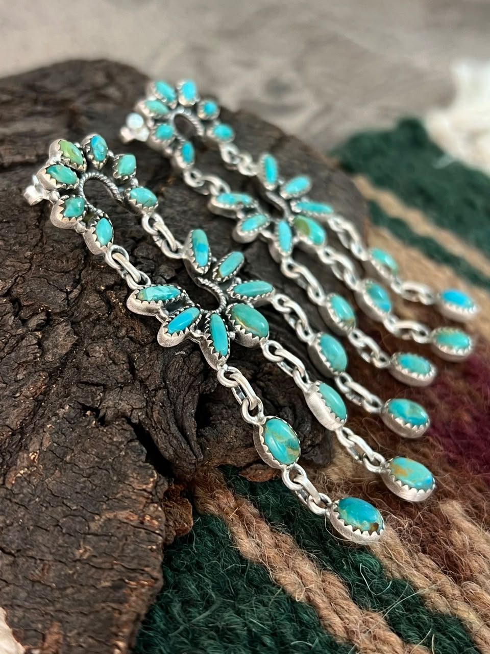 Handmade Sterling Silver Kingman Turquoise Post Dangle Earrings Signed Nizhoni