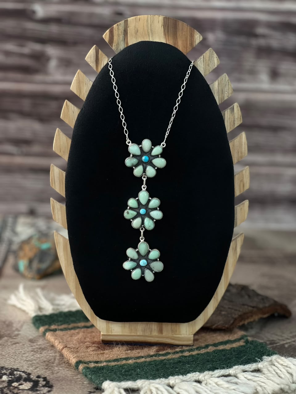 Handmade Sterling Silver Sierra Bella with Paloma Turquoise Drop Necklace Signed Nizhoni