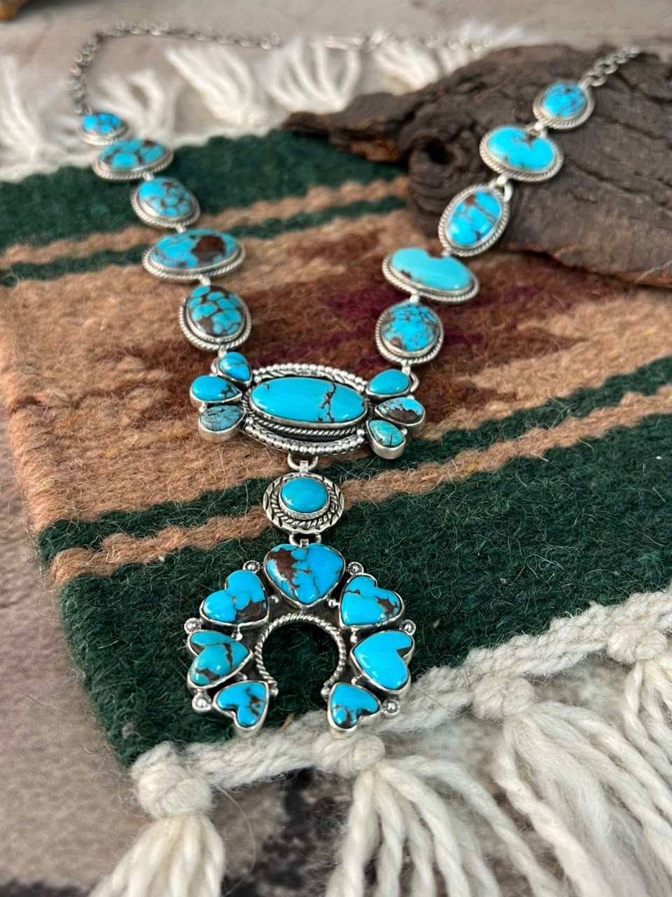 Handmade Sterling Silver Egyptian Turquoise Naja Necklace Signed Nizhoni