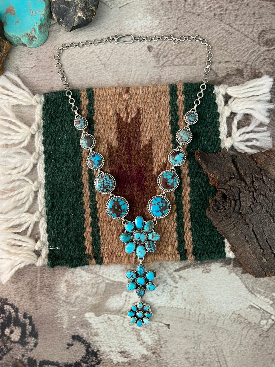 Handmade Sterling Silver Egyptian Turquoise Necklace Signed Nizhoni