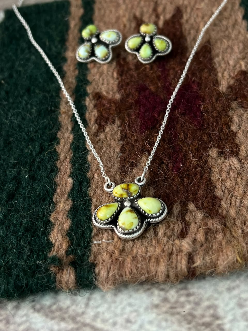 Handmade Sterling Silver Palomino Turquoise Necklace and Earrings Set Signed Nizhoni