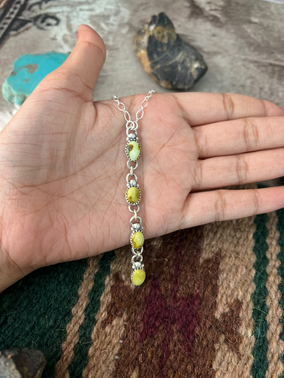 Handmade Sterling Silver Palomino Turquoise Necklace Signed Nizhoni
