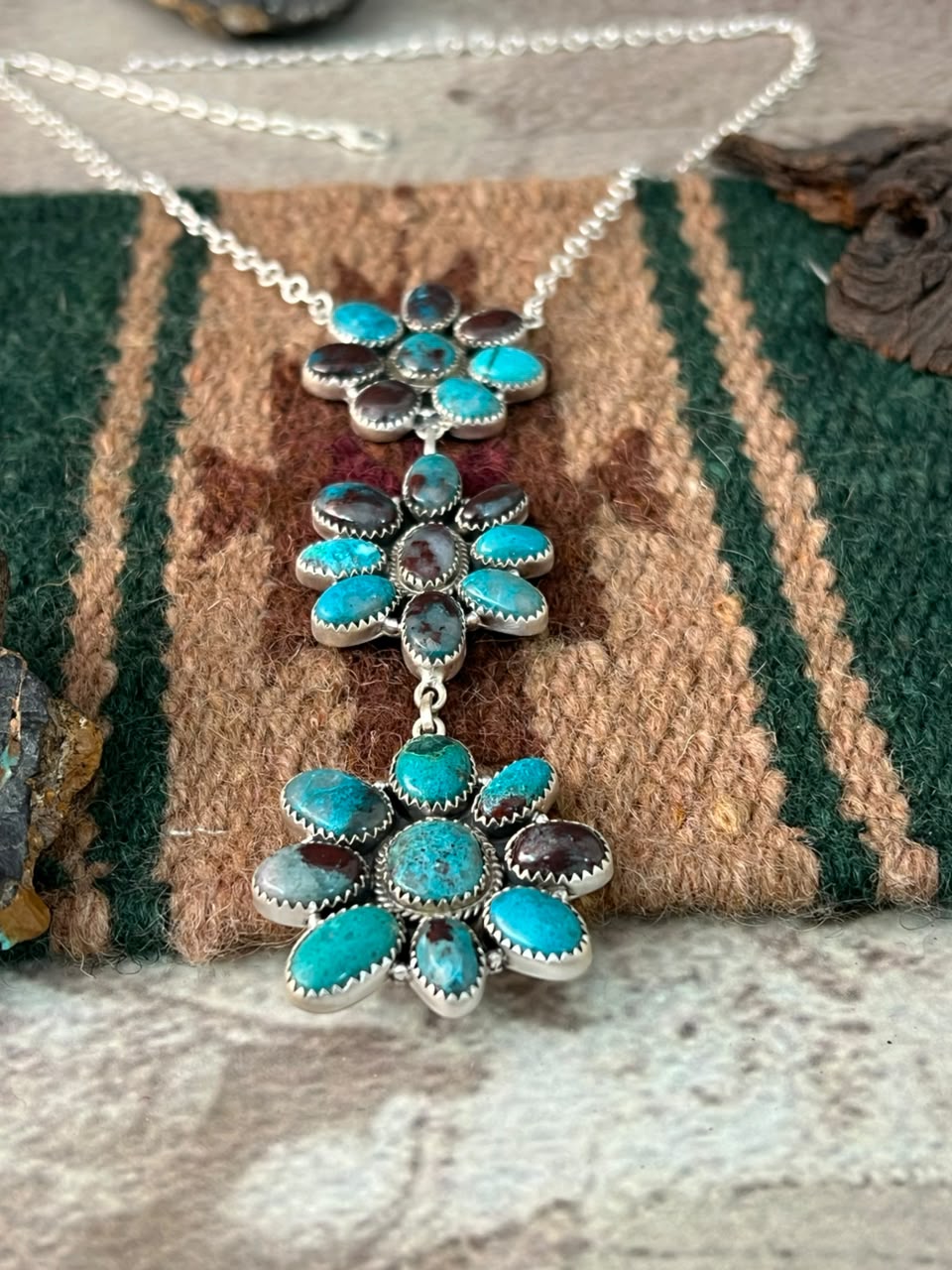 Handmade Sterling Silver Gem Silica Drop Necklace Signed Nizhoni
