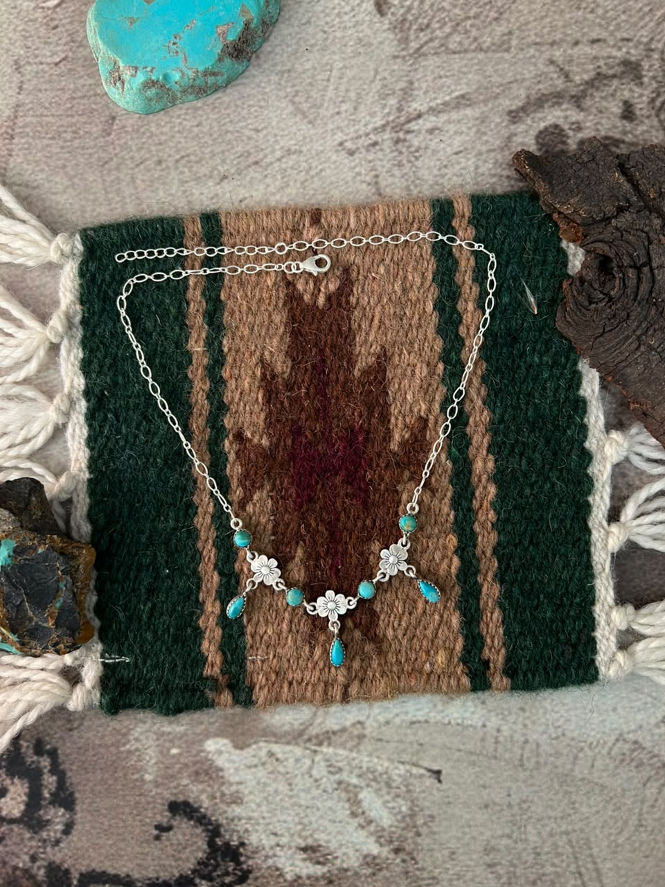 Handmade Sterling Silver Kingman Turquoise Necklace Signed Nizhoni