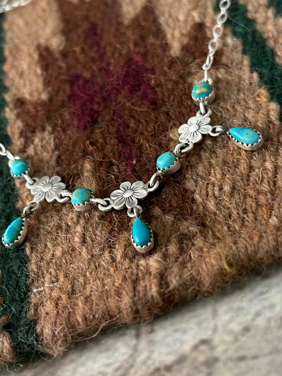 Handmade Sterling Silver Kingman Turquoise Necklace Signed Nizhoni