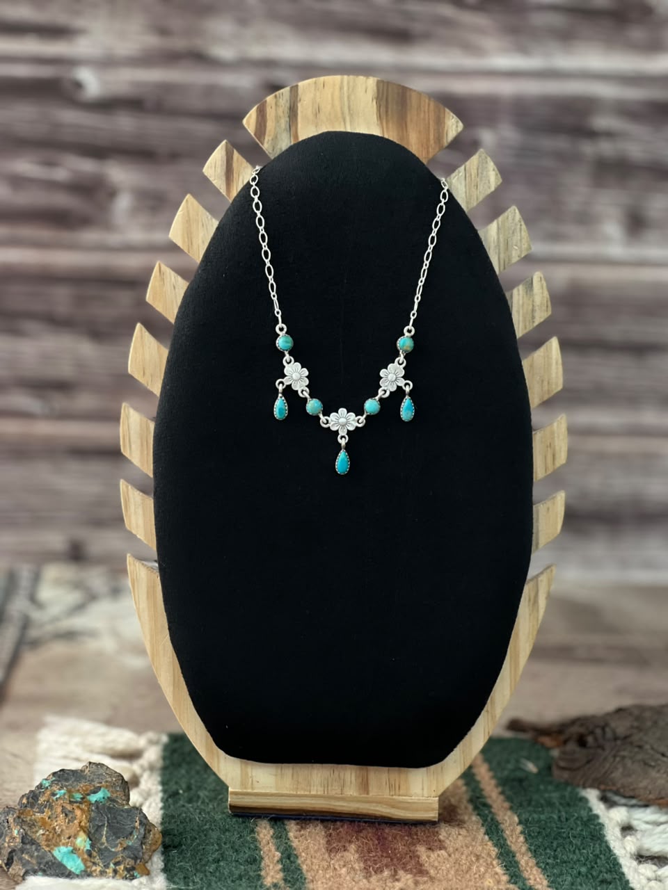 Handmade Sterling Silver Kingman Turquoise Necklace Signed Nizhoni