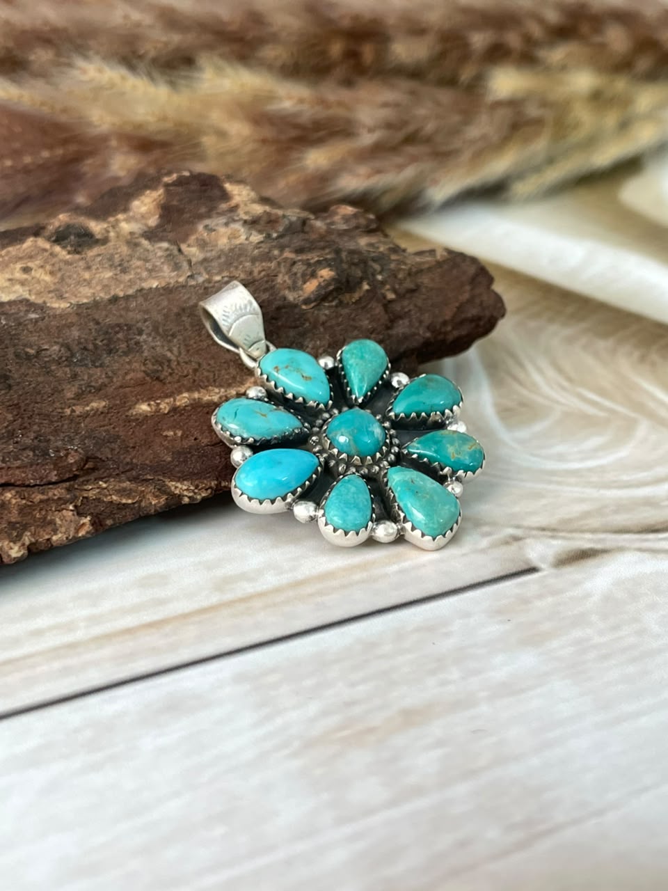 Handmade Sterling Silver Santa Maria Turquoise Pendant Signed Nizhoni