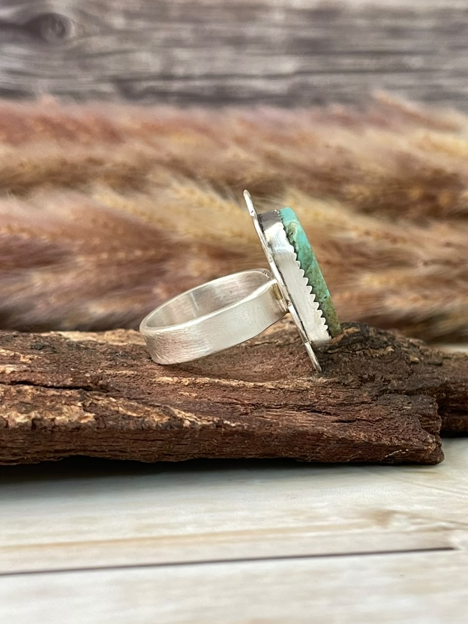 Handmade Sterling Silver Green Kingman Turquoise Adjustable Ring Signed Nizhoni
