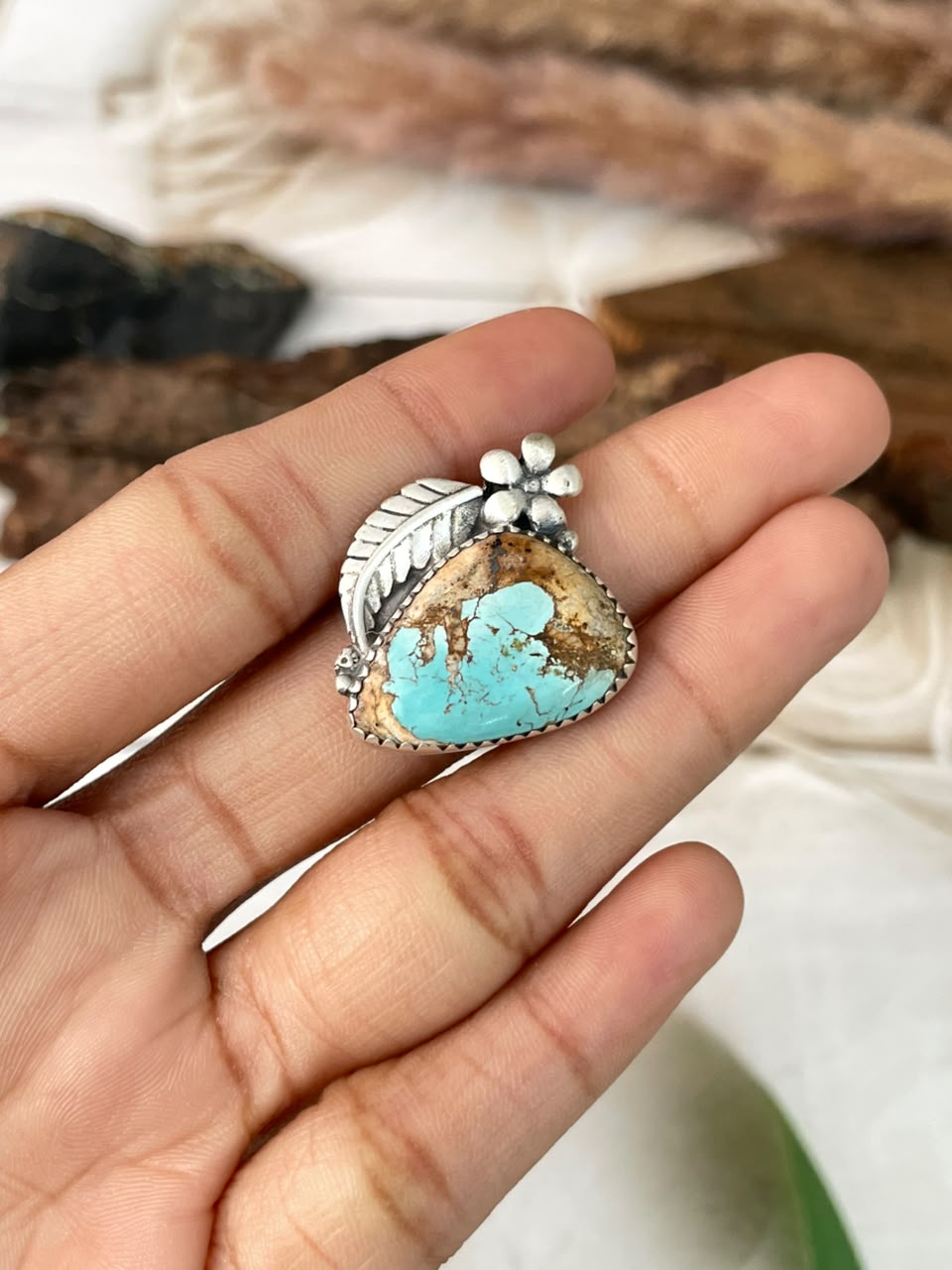 Handmade Sterling Silver Royston Turquoise Adjustable Ring Signed Nizhoni