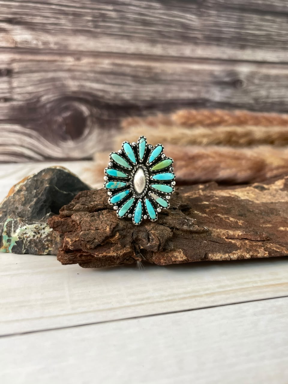 Handmade Sterling Silver Kingman Turquoise Adjustable Ring Signed Nizhoni